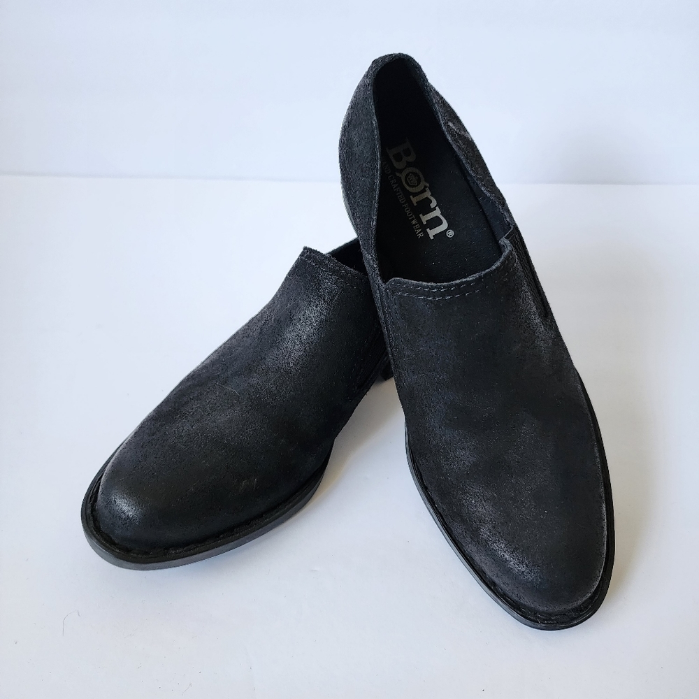 SH43 BORN drak grey back slip-on low heel cushion leather loafer size 6.5 new